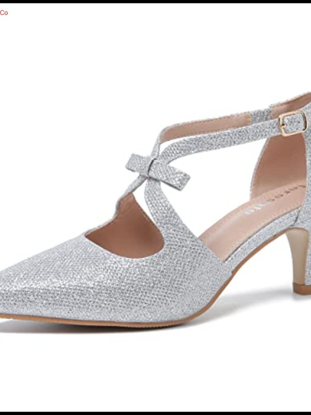 Kitten Heels T Strap 2 Inch Low Heel Bow Pointed Toe D'Orsay Dressy Pumps
